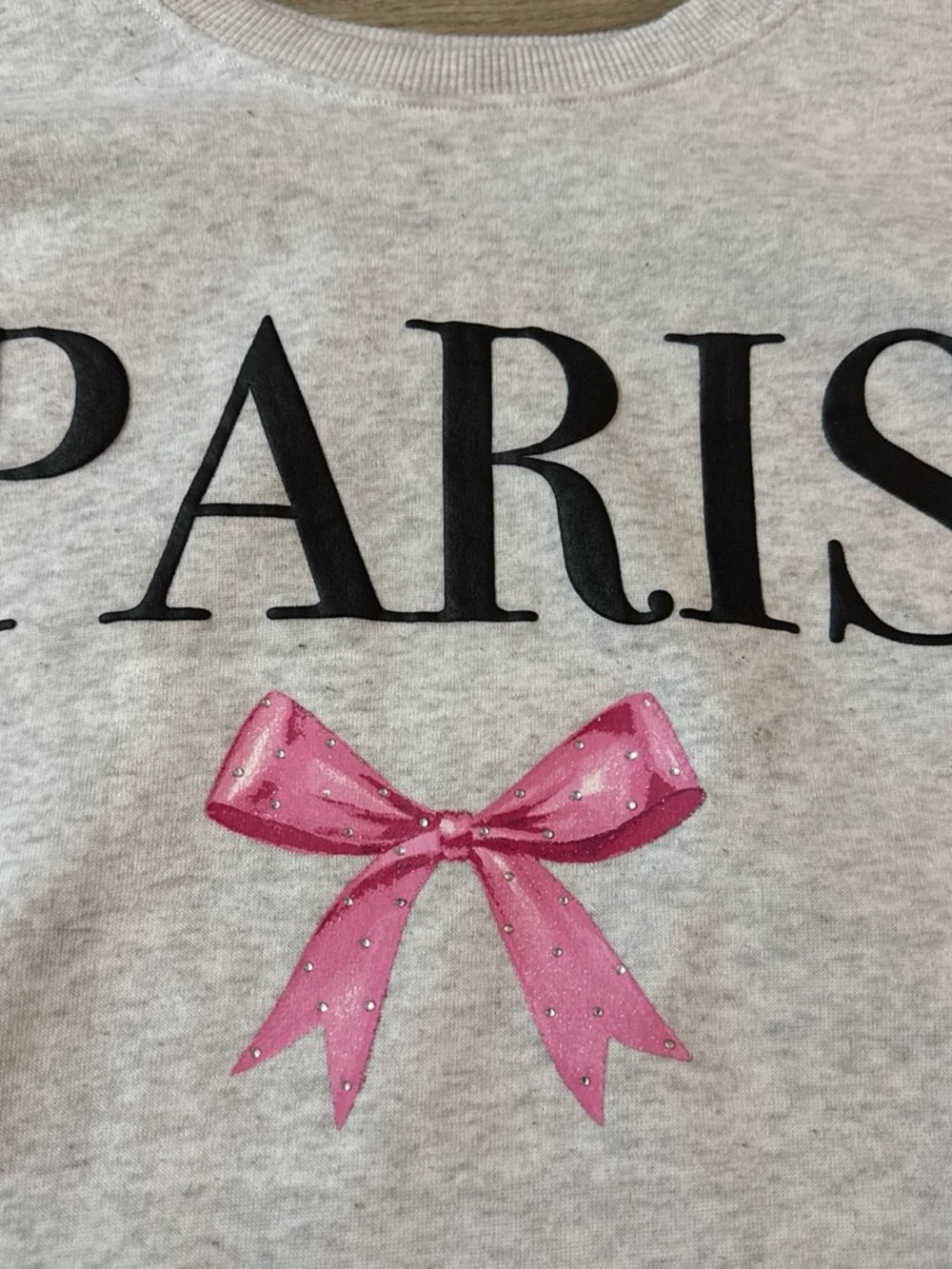 PARIS Graphic Gray Sweatshirt Jacket with Pink Bow Accents - Picture 2 of 3